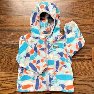 L.L. Bean Fleece Zip-up Jacket with Hood, Fish Orange Blue Grey, 12-18 Months